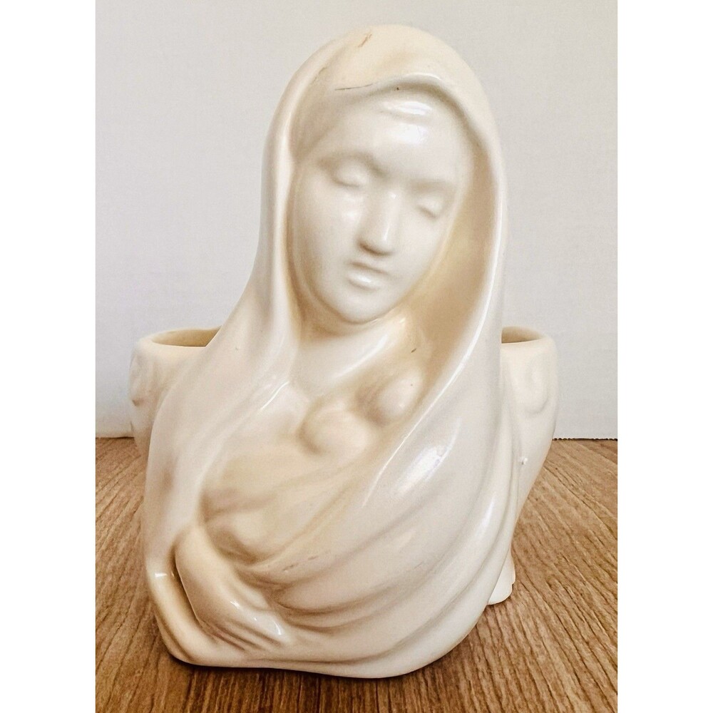 Vintage ivory-colored ceramic planter by Haeger Pottery Madonna and Child.
